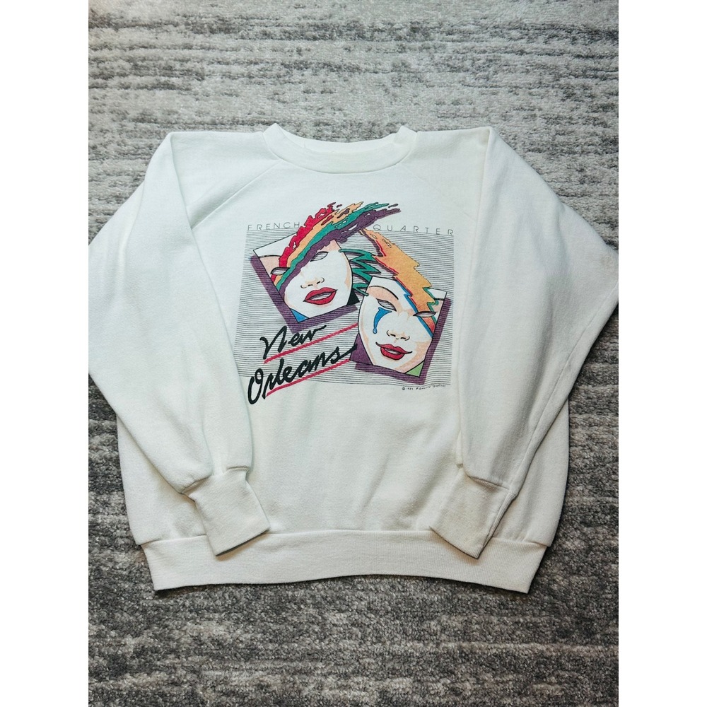Healthknit Sweatshirt Women L White New Orleans French Quarter Vintage 1987